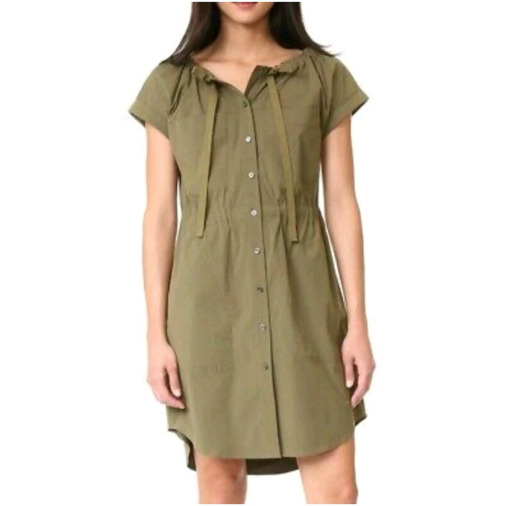 Theory‎ Olive Green Dress Drawstring Waist Button Down Casual Shirt Dress 4